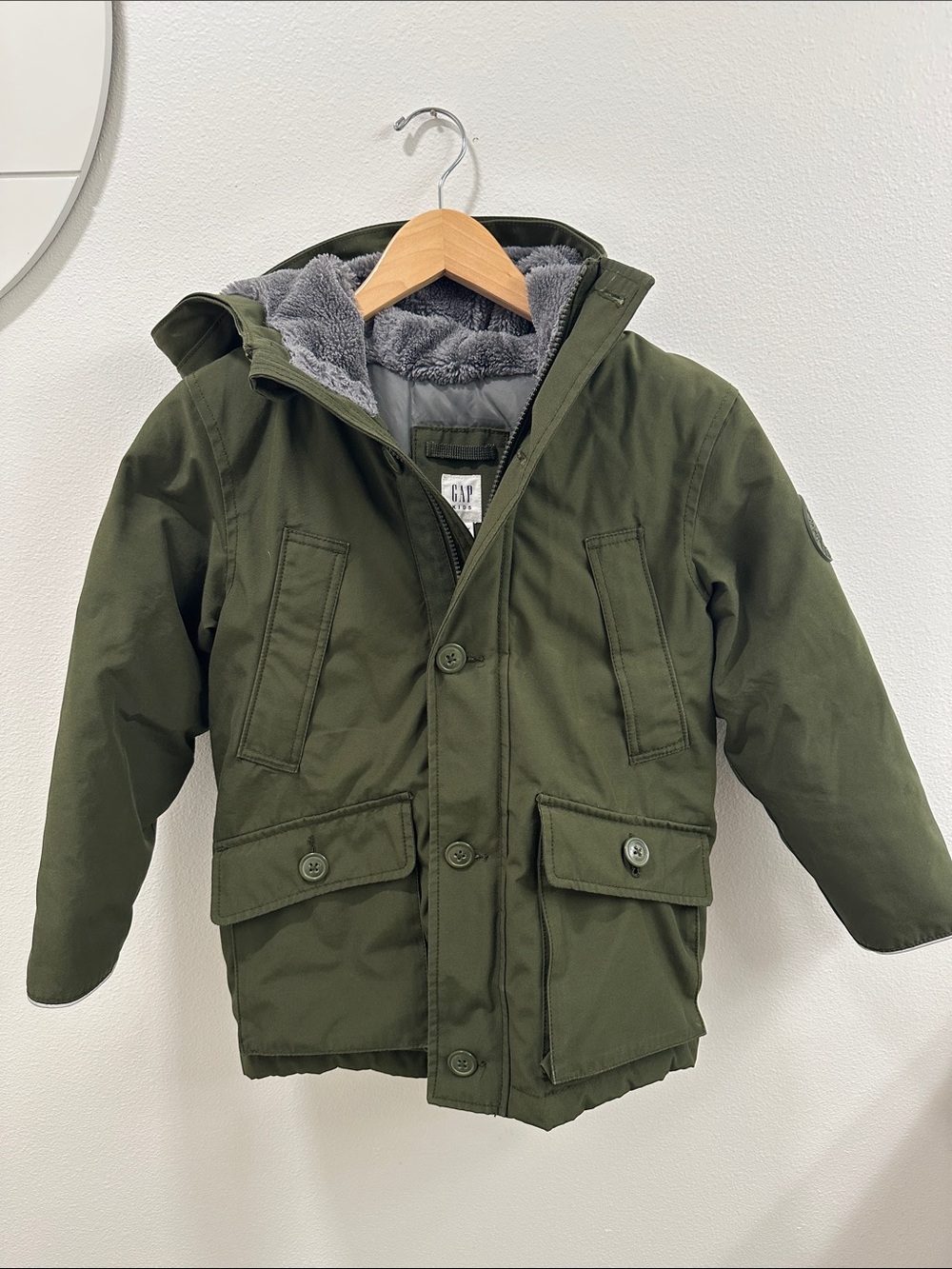 GAP Olive Green Hooded Kids Heavyweight Winter Parka Jacket